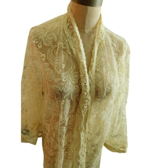 Fashion Express Size 1XL Ivory Semi Sheer Lace Jacket Style Top NWT - Picture 2 of 4